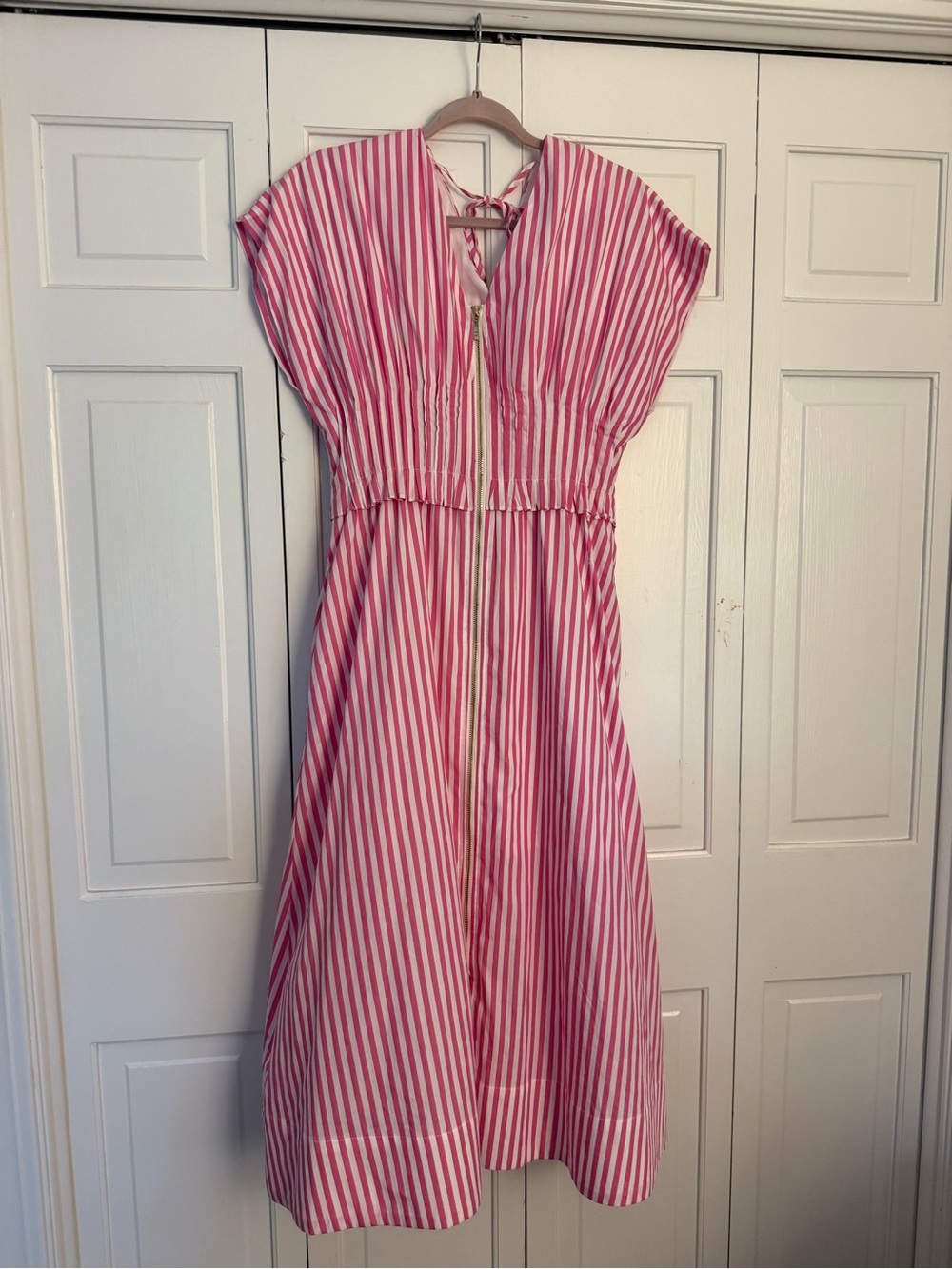 entro Pink and White Striped Zip-Front Casual Dress